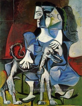 cubist - Femme au chien Jacqueline avec Kaboul 1962 cubiste Pablo Picasso